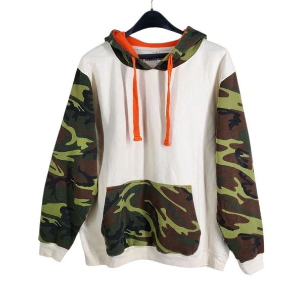 Volkswagon Code V Hoodie Sweatshirt Mens L Beige Green Camo Sleeves Fleece - Picture 6 of 11
